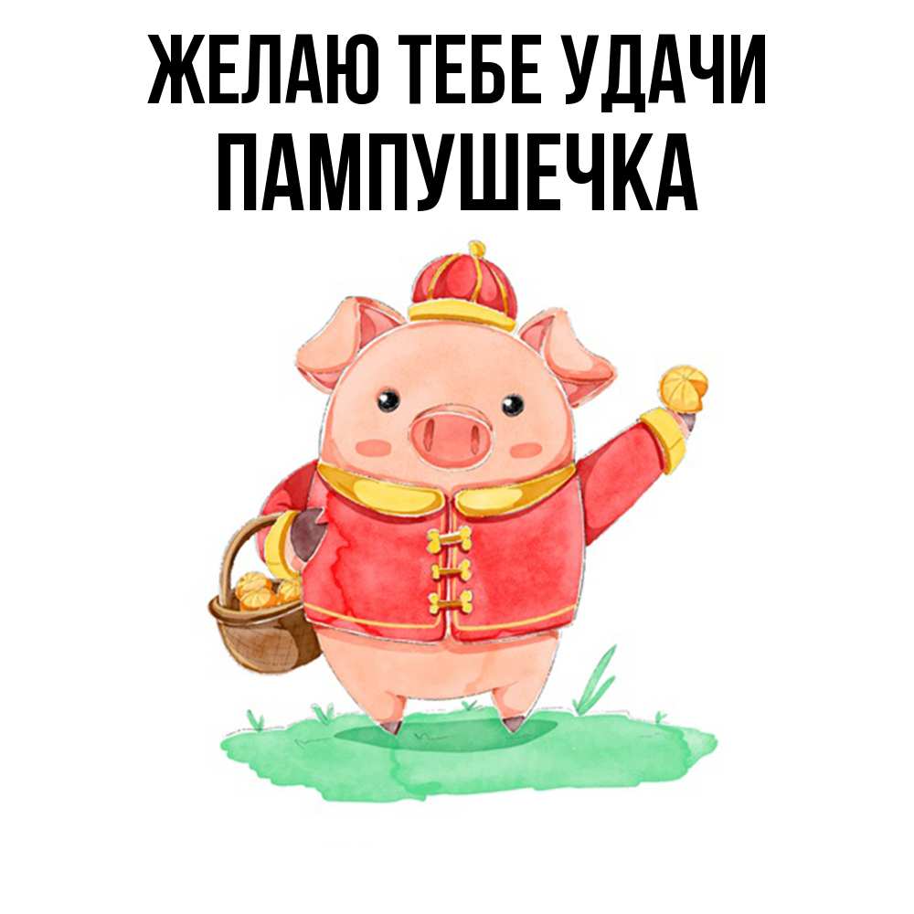 Открытка на каждый день с именем, пампушечка Желаю тебе удачи поросенок Прикольная открытка с пожеланием онлайн скачать бесплатно 