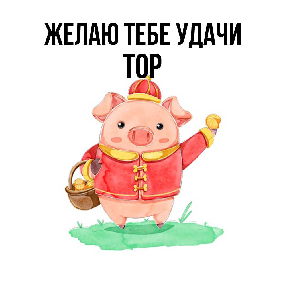 Открытка на каждый день с именем, Тор Желаю тебе удачи поросенок Прикольная открытка с пожеланием онлайн скачать бесплатно 