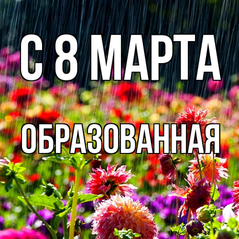 Открытка на каждый день с именем, Образованная C 8 МАРТА цветы под дождиком к международному женскому дню Прикольная открытка с пожеланием онлайн скачать бесплатно 