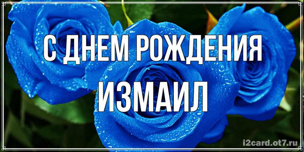 Открытка на каждый день с именем, Измаил С днем рождения розы с синим цветом Прикольная открытка с пожеланием онлайн скачать бесплатно 