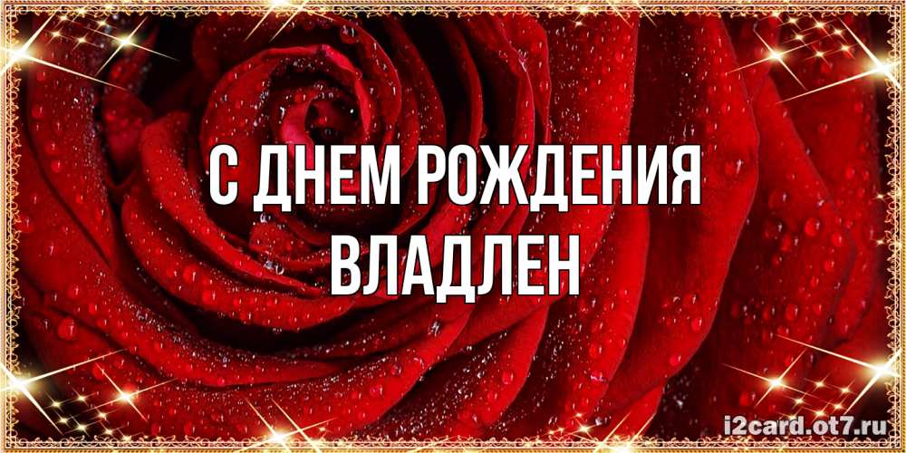 Открытка на каждый день с именем, Владлен С днем рождения роса на розе блестящая в лучах солнца Прикольная открытка с пожеланием онлайн скачать бесплатно 