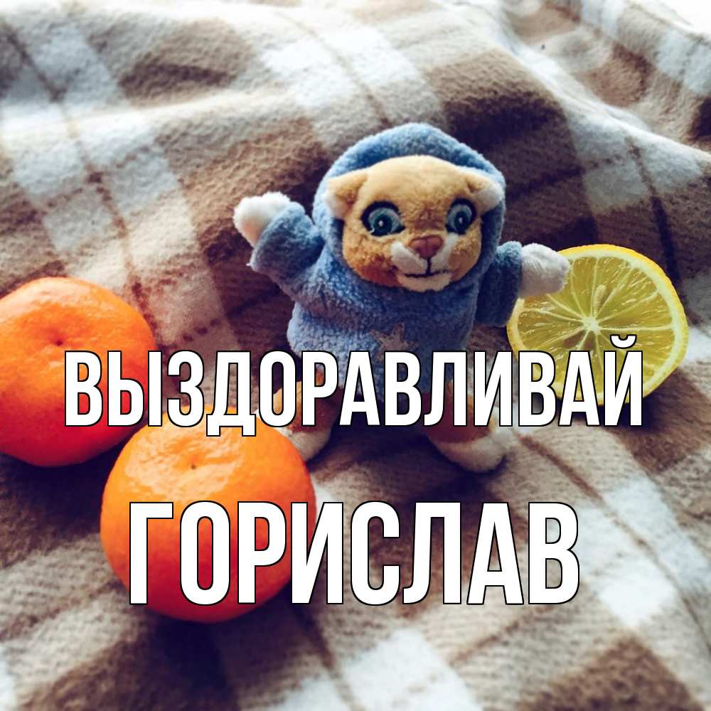 Открытка на каждый день с именем, Горислав Выздоравливай вот тебе апельсинка и лимон Прикольная открытка с пожеланием онлайн скачать бесплатно 
