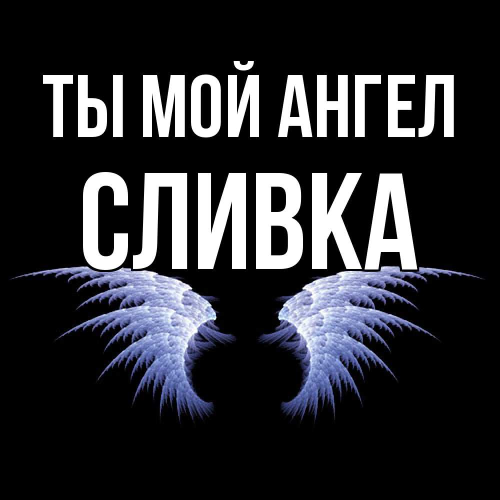 Открытка на каждый день с именем, Сливка Ты мой ангел ангельские крылья на черном фоне Прикольная открытка с пожеланием онлайн скачать бесплатно 