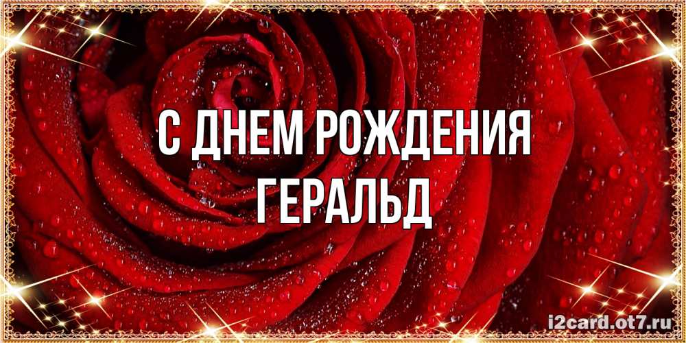 Открытка на каждый день с именем, Геральд С днем рождения роса на розе блестящая в лучах солнца Прикольная открытка с пожеланием онлайн скачать бесплатно 