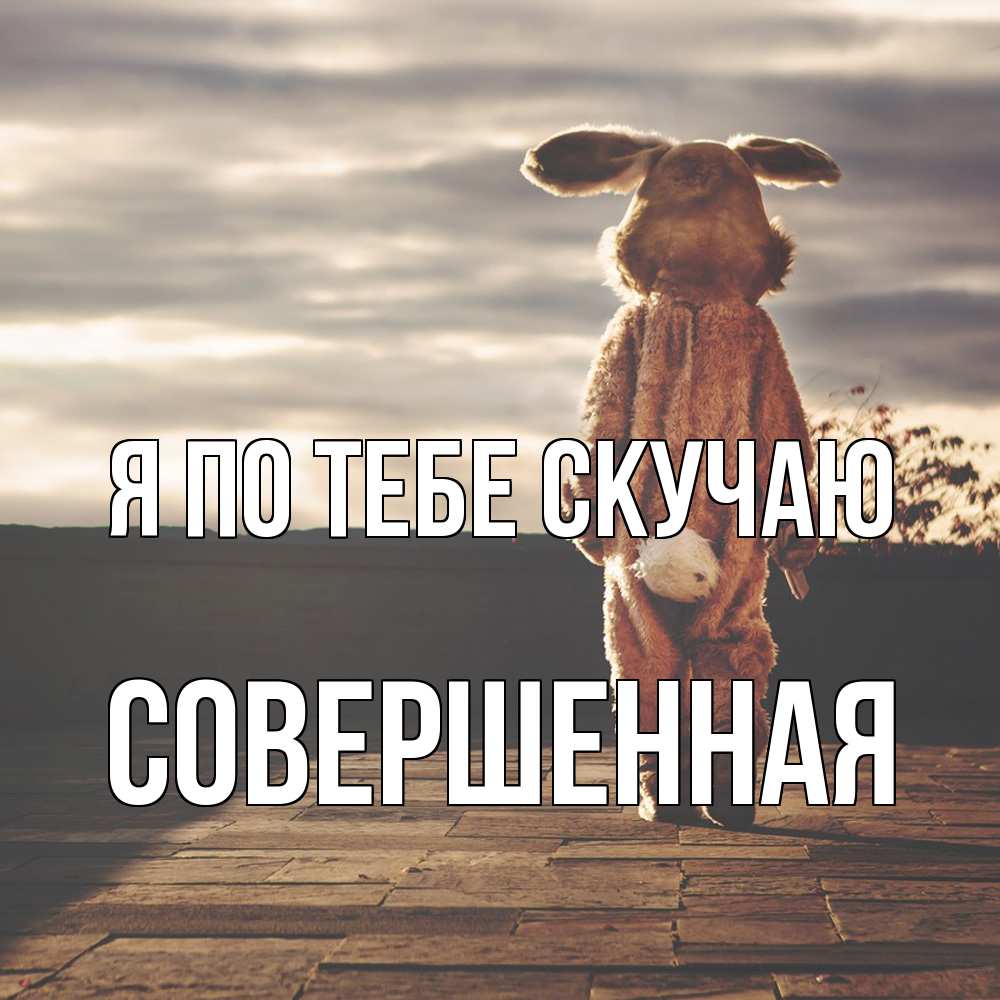 Открытка на каждый день с именем, Совершенная Я по тебе скучаю даже в костюме зайца Прикольная открытка с пожеланием онлайн скачать бесплатно 