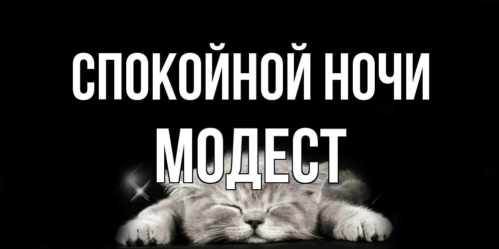 Открытка на каждый день с именем, Модест Спокойной ночи спящий котик Прикольная открытка с пожеланием онлайн скачать бесплатно 