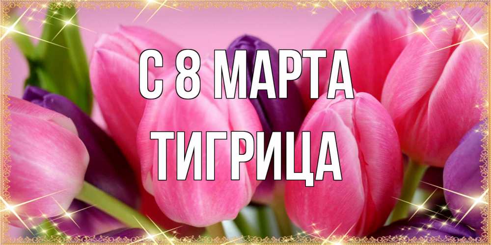Открытка на каждый день с именем, Тигрица C 8 МАРТА тюльпаны для женщины на международный женский день Прикольная открытка с пожеланием онлайн скачать бесплатно 