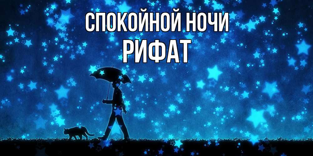 Открытка на каждый день с именем, Рифат Спокойной ночи ночные прогулки с котом под звездами Прикольная открытка с пожеланием онлайн скачать бесплатно 