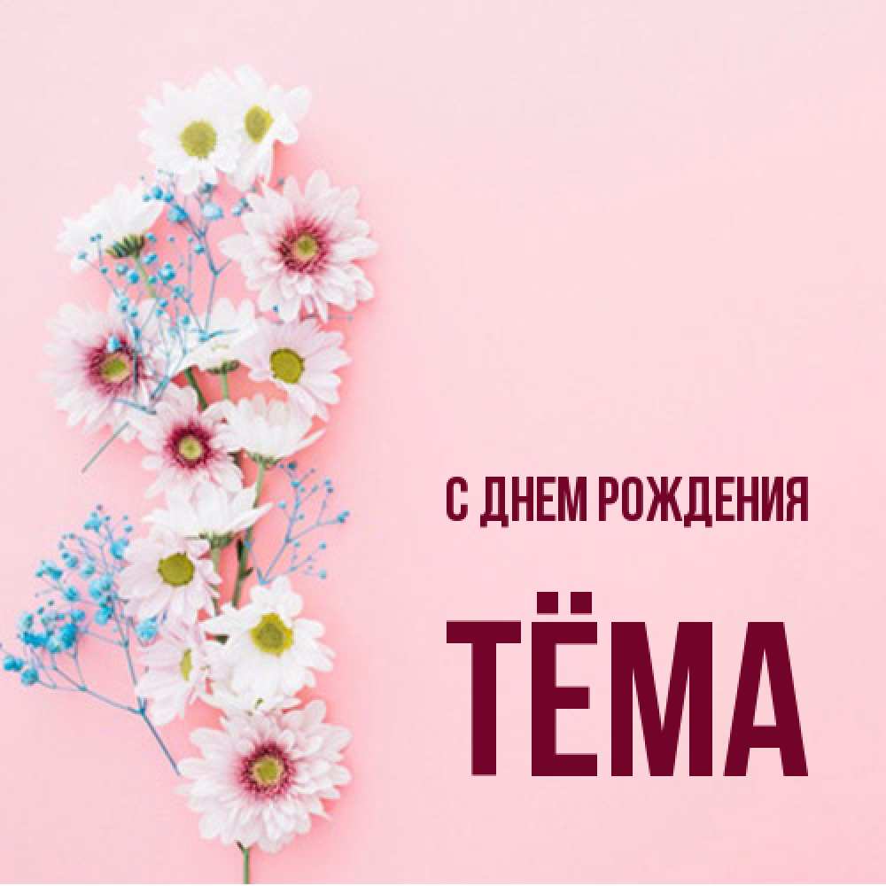 Открытка на каждый день с именем, Тёма С днем рождения Родная моя с днем рождения тебя картинка с цветами белыми и голубыми Прикольная открытка с пожеланием онлайн скачать бесплатно 