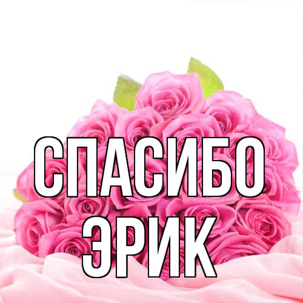 Открытка на каждый день с именем, Эрик Спасибо розовые розы с подписью Прикольная открытка с пожеланием онлайн скачать бесплатно 