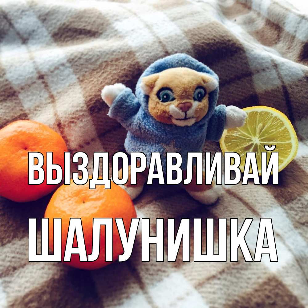 Открытка на каждый день с именем, шалунишка Выздоравливай вот тебе апельсинка и лимон Прикольная открытка с пожеланием онлайн скачать бесплатно 
