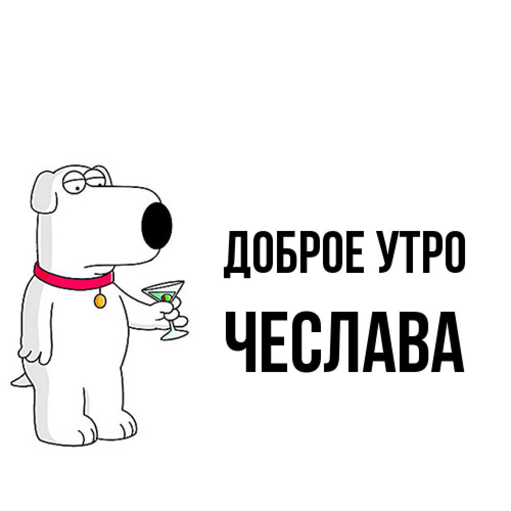 Открытка на каждый день с именем, Чеслава Доброе утро герои мультфильмов белый пес Прикольная открытка с пожеланием онлайн скачать бесплатно 