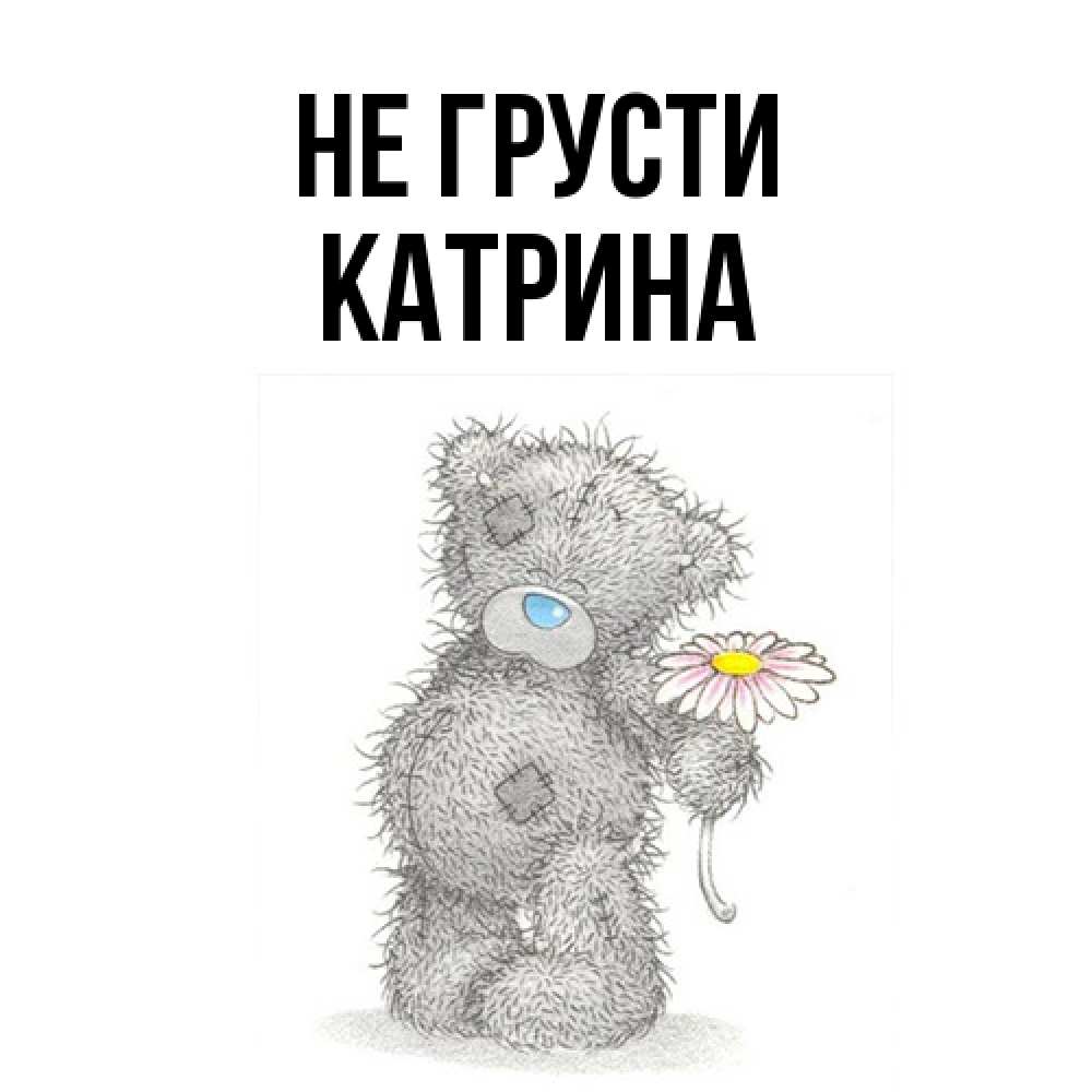 Открытка на каждый день с именем, Катрина Не грусти Плюшевый медвежонок с заплатками Прикольная открытка с пожеланием онлайн скачать бесплатно 