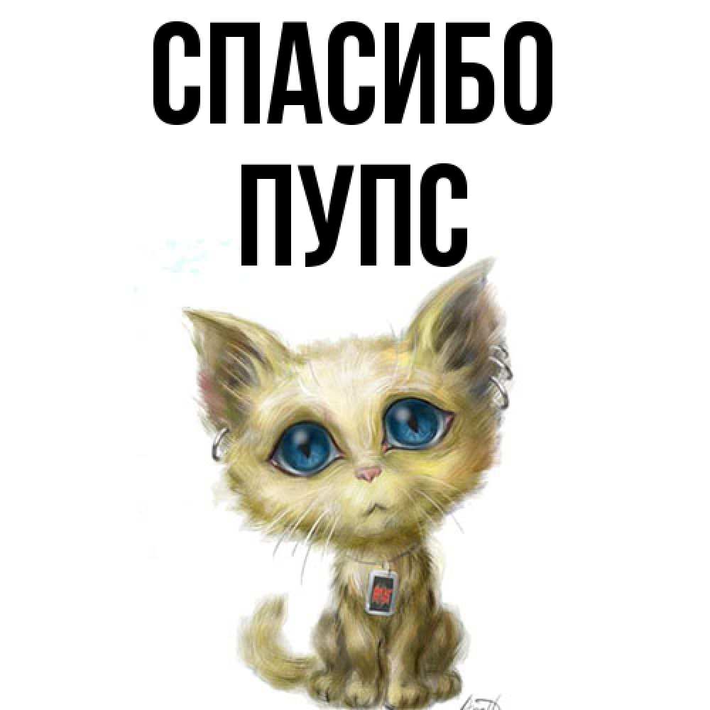 Открытка на каждый день с именем, Пупс Спасибо рисованный кот благодарит вас Прикольная открытка с пожеланием онлайн скачать бесплатно 