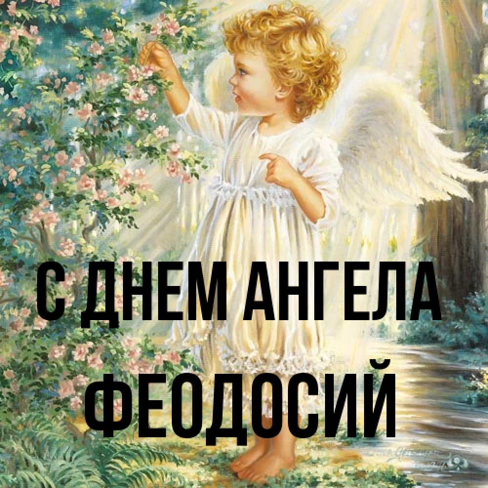 Открытка на каждый день с именем, Феодосий С днем ангела собирает цветы Прикольная открытка с пожеланием онлайн скачать бесплатно 