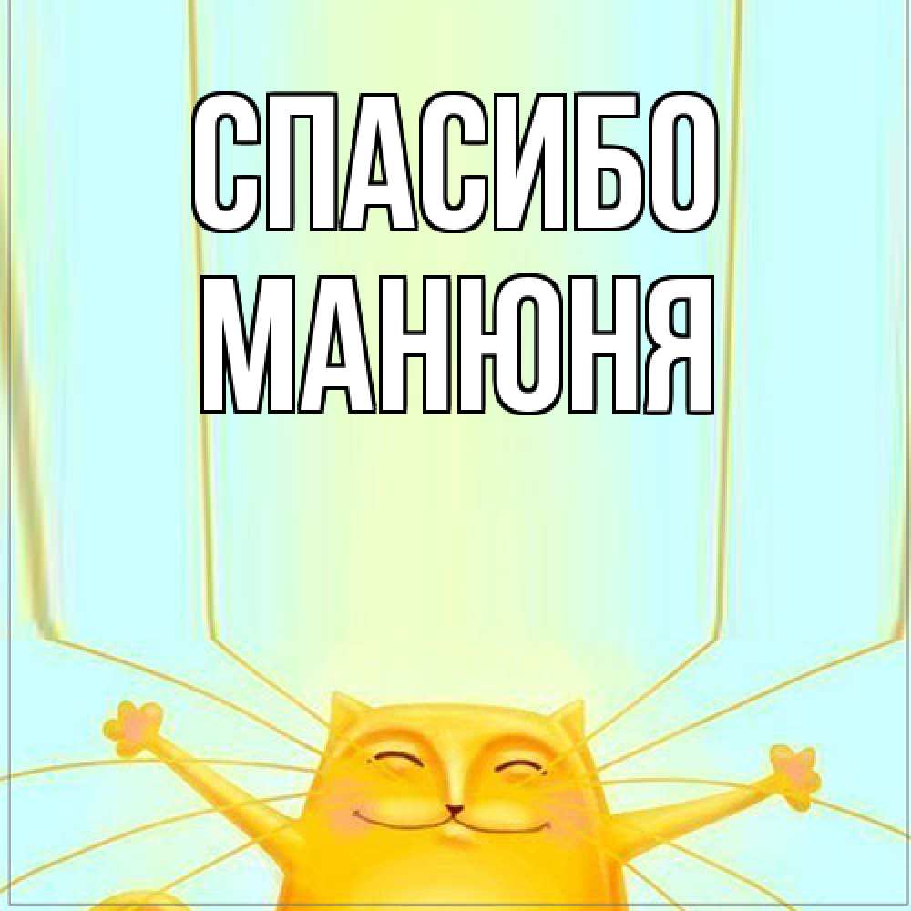 Открытка на каждый день с именем, Манюня Спасибо кот с усами благодарит Прикольная открытка с пожеланием онлайн скачать бесплатно 