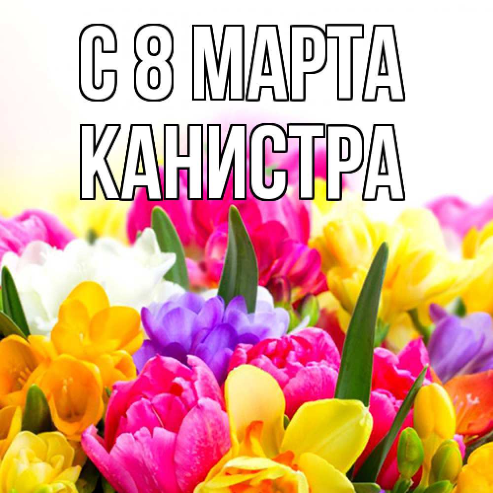 Открытка на каждый день с именем, Канистра C 8 МАРТА тюльпаны Прикольная открытка с пожеланием онлайн скачать бесплатно 
