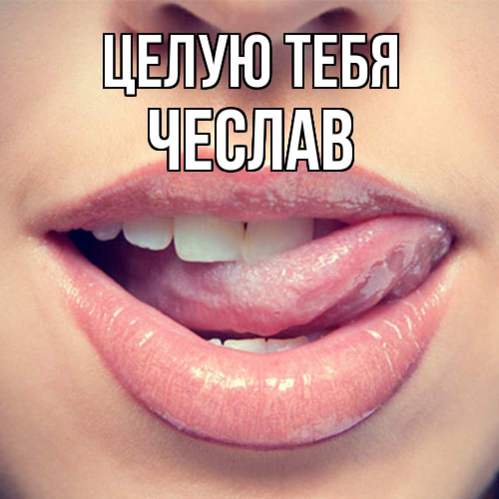 Открытка на каждый день с именем, Чеслав Целую тебя губы с языком Прикольная открытка с пожеланием онлайн скачать бесплатно 