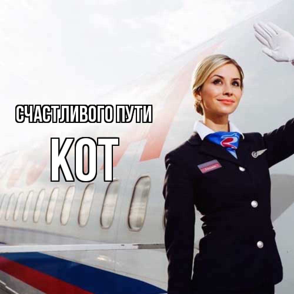 Открытка на каждый день с именем, Кот Счастливого пути отличного полета Прикольная открытка с пожеланием онлайн скачать бесплатно 