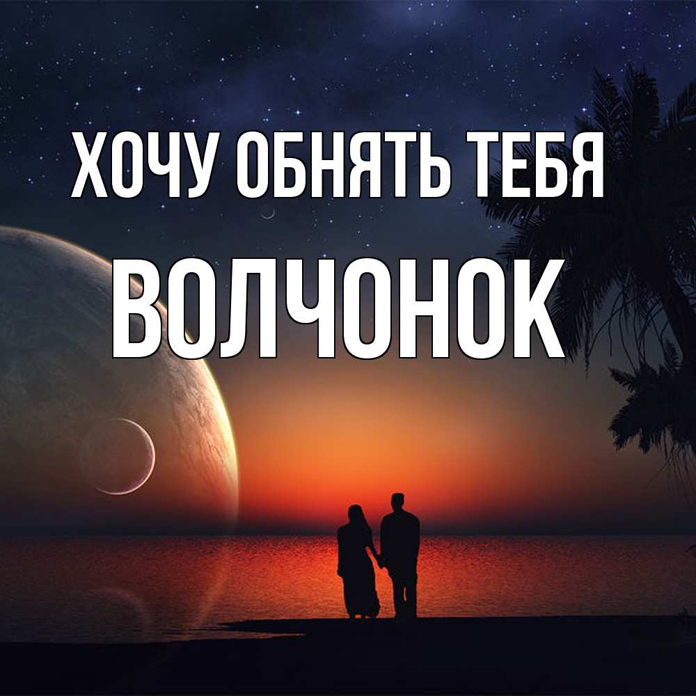 Открытка на каждый день с именем, Волчонок Хочу обнять тебя восход спутников Прикольная открытка с пожеланием онлайн скачать бесплатно 