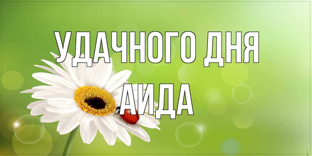 Открытка на каждый день с именем, Аида Удачного дня зеленый фон и ромашка Прикольная открытка с пожеланием онлайн скачать бесплатно 