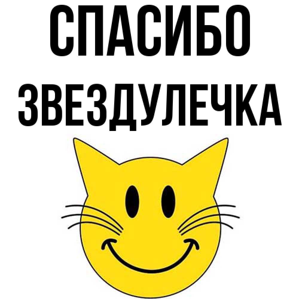 Открытка на каждый день с именем, Звездулечка Спасибо улыбающийся смайл кот Прикольная открытка с пожеланием онлайн скачать бесплатно 