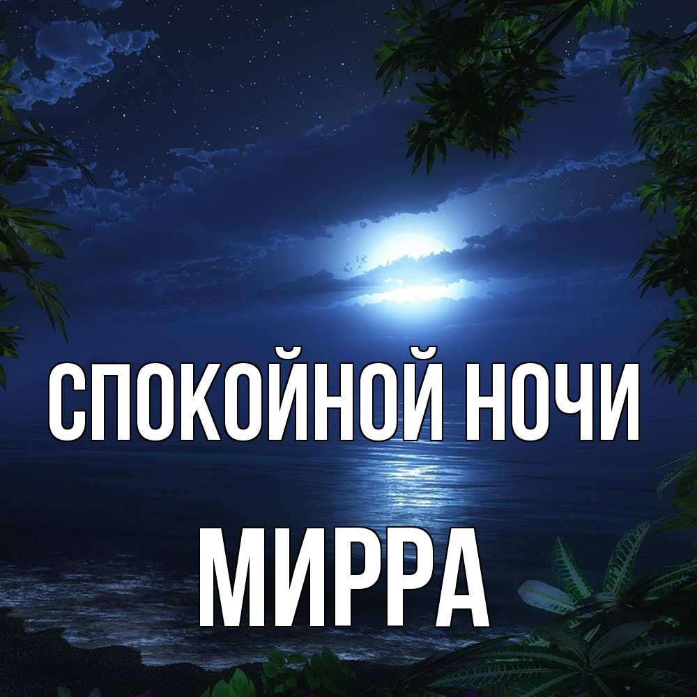 Открытка на каждый день с именем, Мирра Спокойной ночи тропический остров Прикольная открытка с пожеланием онлайн скачать бесплатно 