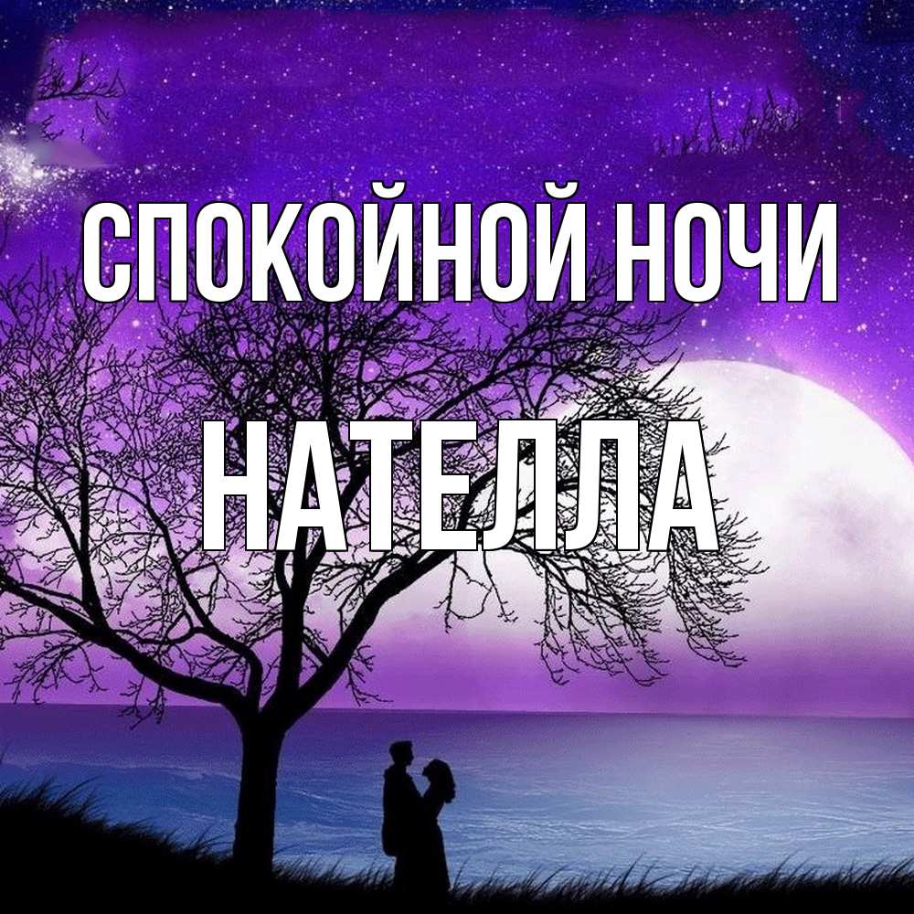Открытка на каждый день с именем, Нателла Спокойной ночи огромная луна и парочка Прикольная открытка с пожеланием онлайн скачать бесплатно 