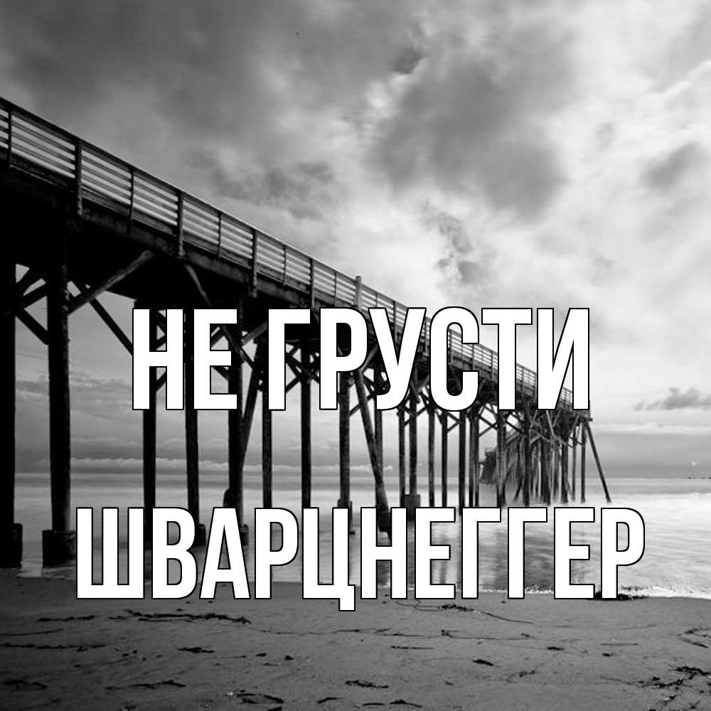 Открытка на каждый день с именем, Шварцнеггер Не грусти вода и пляж под мостом Прикольная открытка с пожеланием онлайн скачать бесплатно 