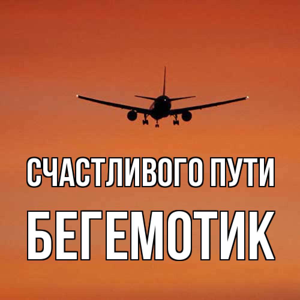 Открытка на каждый день с именем, Бегемотик Счастливого пути силуэт самолета Прикольная открытка с пожеланием онлайн скачать бесплатно 