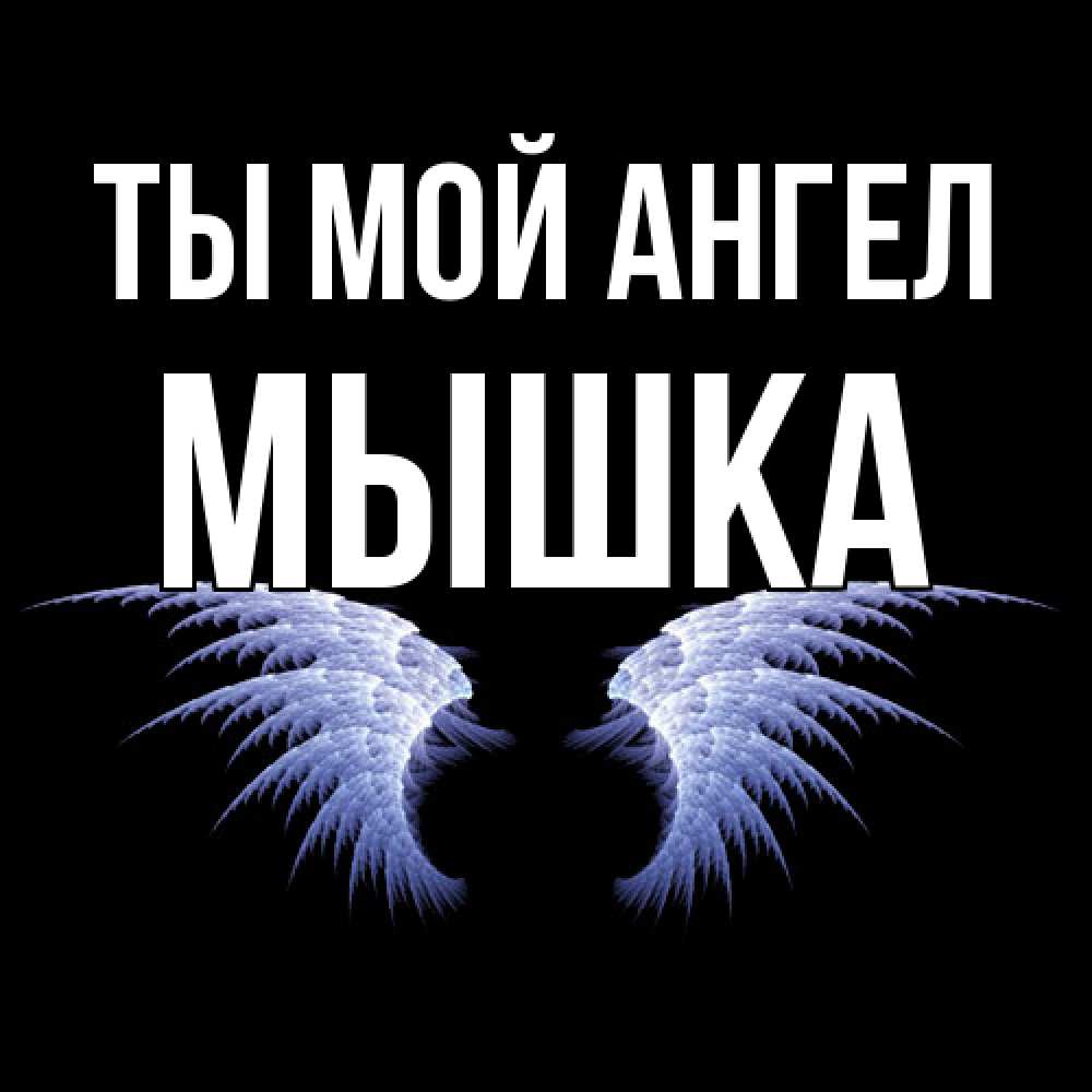 Открытка на каждый день с именем, Мышка Ты мой ангел ангельские крылья на черном фоне Прикольная открытка с пожеланием онлайн скачать бесплатно 