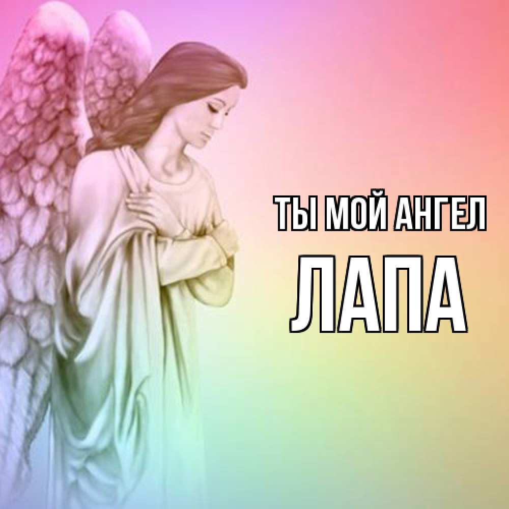 Открытка на каждый день с именем, Лапа Ты мой ангел Открытка с ангелом со сложенными крыльями Прикольная открытка с пожеланием онлайн скачать бесплатно 