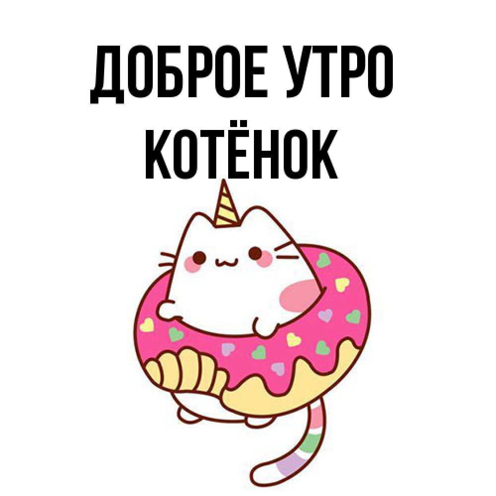 Открытка на каждый день с именем, Котёнок Доброе утро кот в бублике Прикольная открытка с пожеланием онлайн скачать бесплатно 