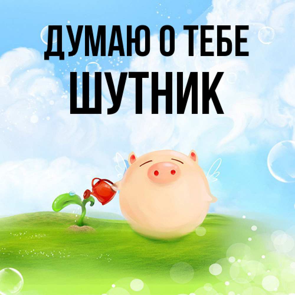 Открытка на каждый день с именем, Шутник Думаю о тебе позитивная свинюшка Прикольная открытка с пожеланием онлайн скачать бесплатно 