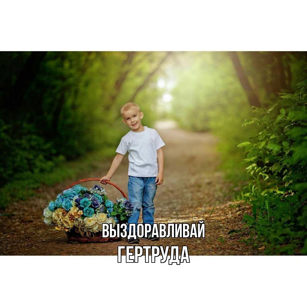 Открытка на каждый день с именем, Гертруда Выздоравливай мальчик с цветами Прикольная открытка с пожеланием онлайн скачать бесплатно 