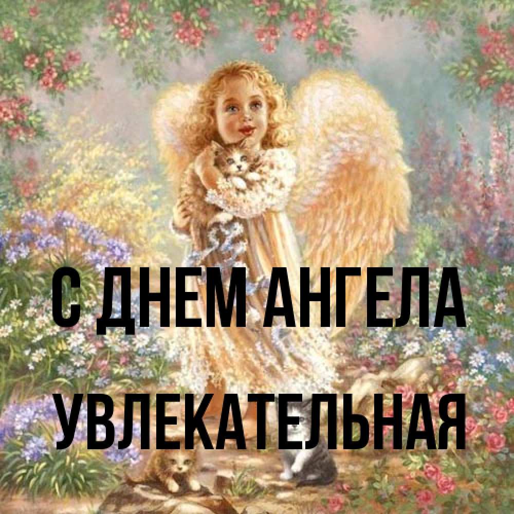 Открытка на каждый день с именем, Увлекательная С днем ангела держит котенка Прикольная открытка с пожеланием онлайн скачать бесплатно 