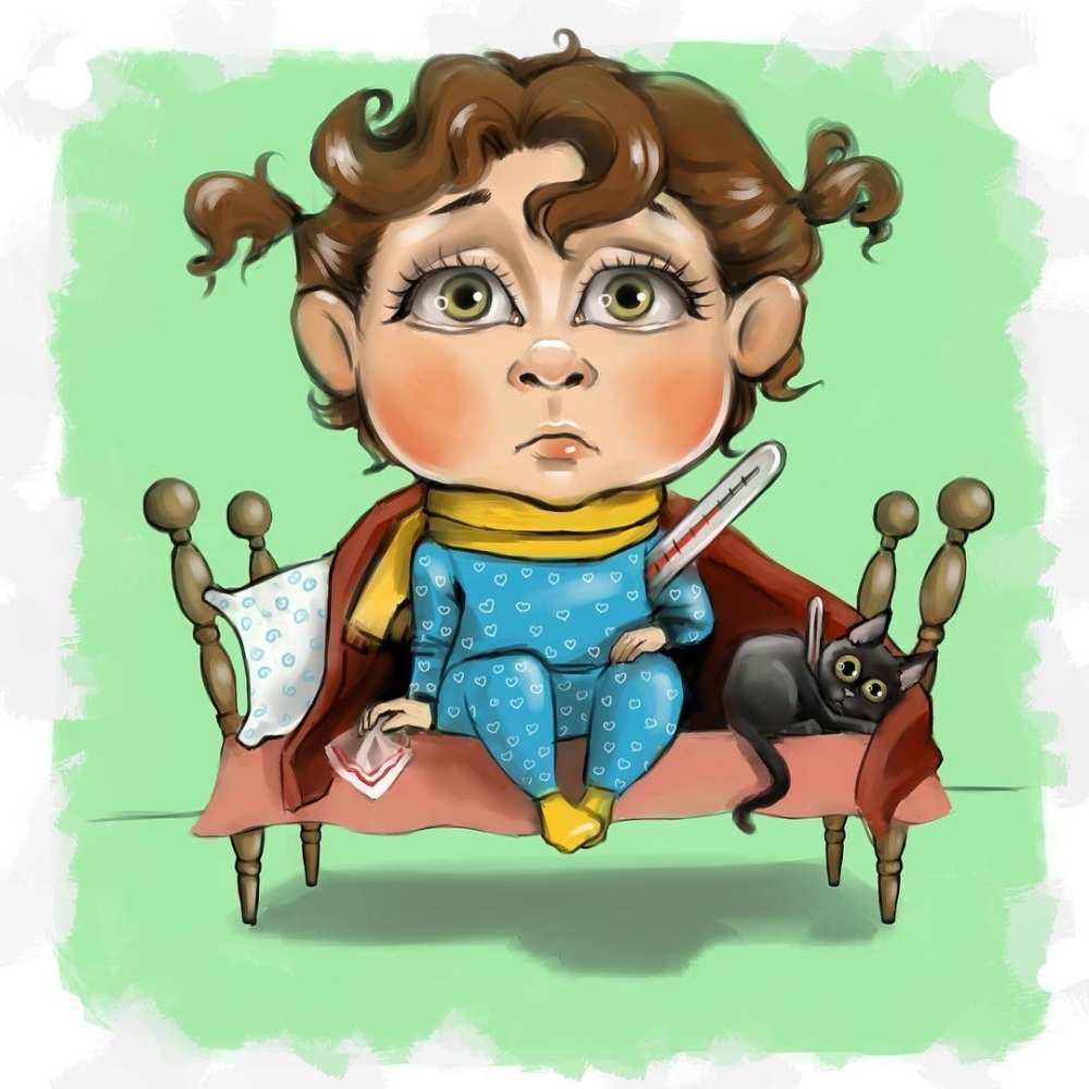 Открытка на каждый день с именем, Гречка Выздоравливай лежит с котом и градусниками Прикольная открытка с пожеланием онлайн скачать бесплатно 