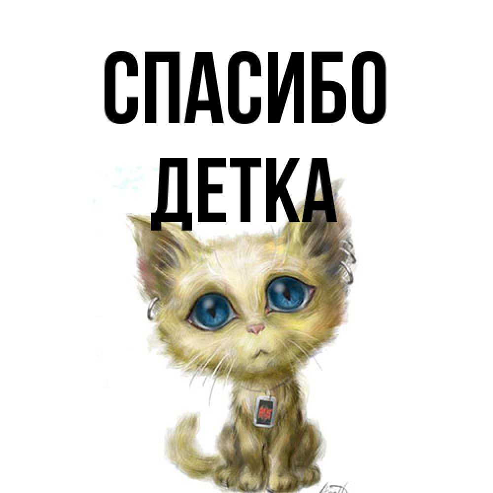 Открытка на каждый день с именем, Детка Спасибо рисованный кот благодарит вас Прикольная открытка с пожеланием онлайн скачать бесплатно 