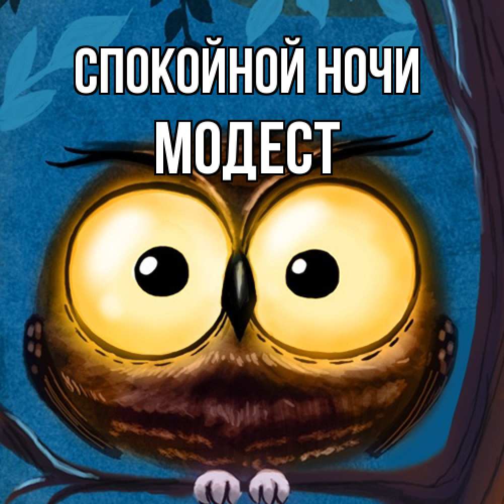 Открытка на каждый день с именем, Модест Спокойной ночи большие глаза Прикольная открытка с пожеланием онлайн скачать бесплатно 