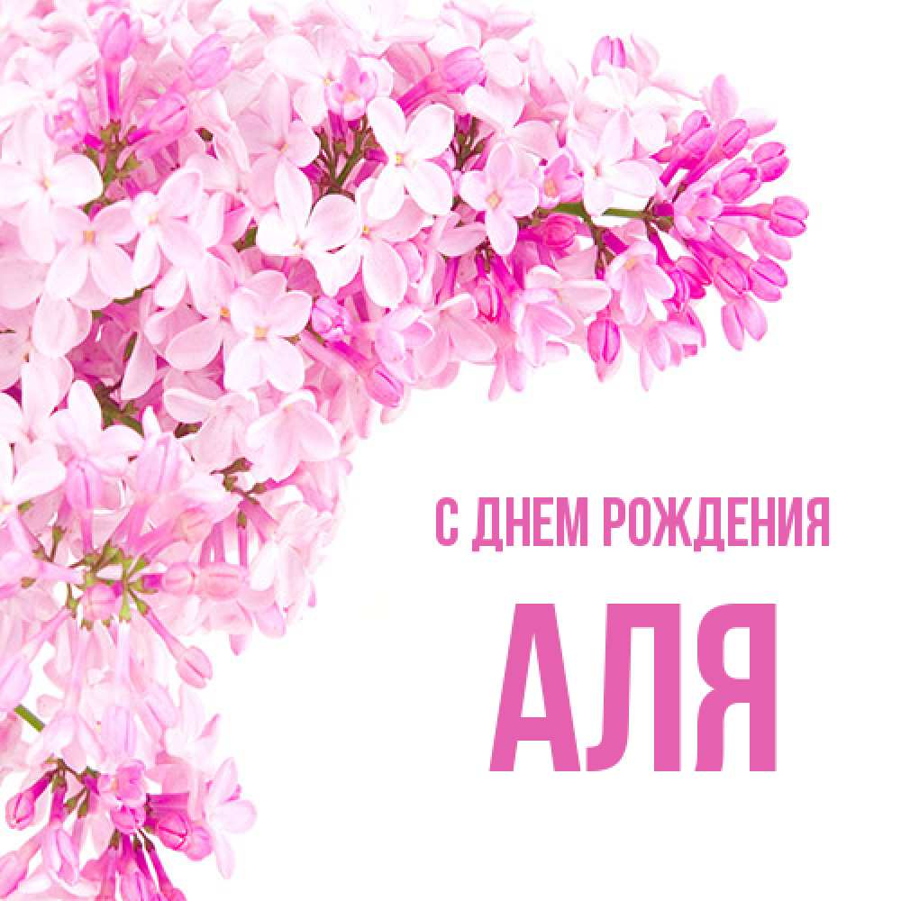 Открытка на каждый день с именем, Аля С днем рождения Сирень на белом фоне Прикольная открытка с пожеланием онлайн скачать бесплатно 