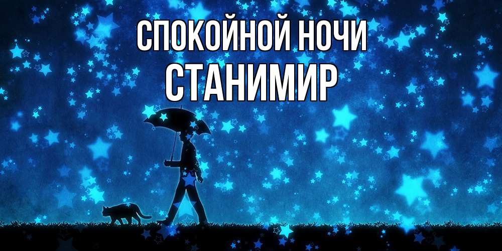 Открытка на каждый день с именем, Станимир Спокойной ночи ночные прогулки с котом под звездами Прикольная открытка с пожеланием онлайн скачать бесплатно 