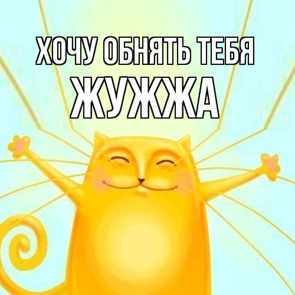 Открытка на каждый день с именем, Жужжа Хочу обнять тебя солнечный обнимашечный кот Прикольная открытка с пожеланием онлайн скачать бесплатно 