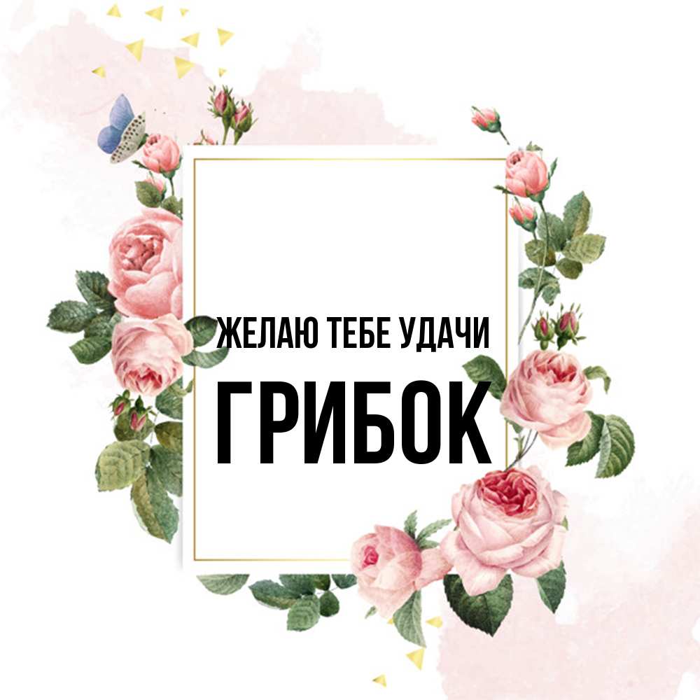 Открытка на каждый день с именем, Грибок Желаю тебе удачи розовые розы Прикольная открытка с пожеланием онлайн скачать бесплатно 