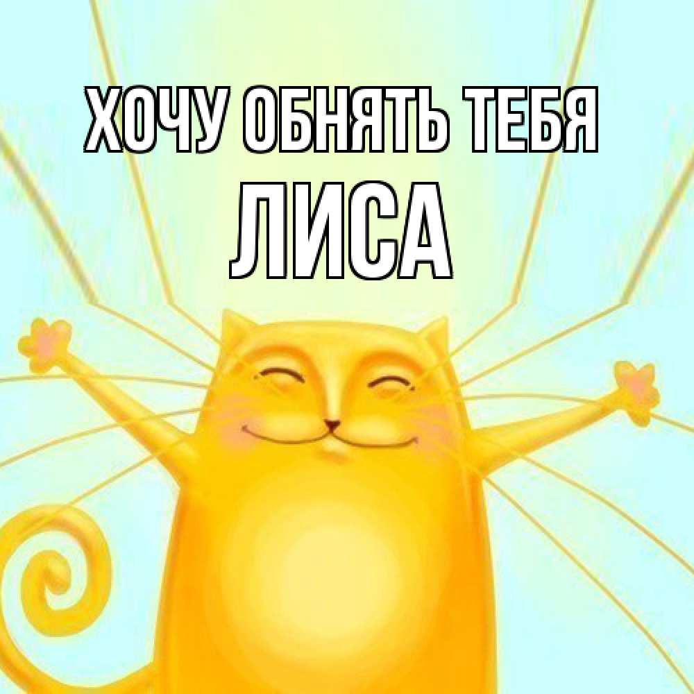 Открытка на каждый день с именем, лиса Хочу обнять тебя солнечный обнимашечный кот Прикольная открытка с пожеланием онлайн скачать бесплатно 
