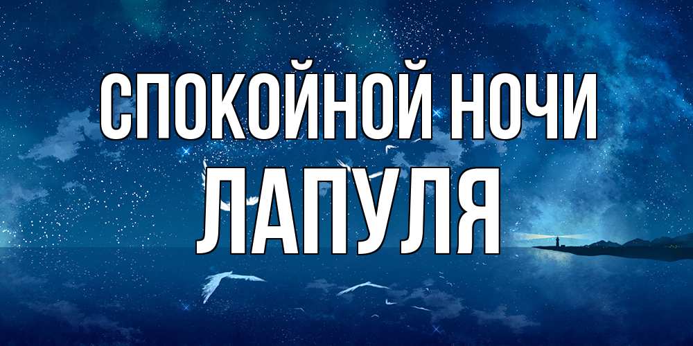 Открытка на каждый день с именем, Лапуля Спокойной ночи птицы летят на фоне ночного неба Прикольная открытка с пожеланием онлайн скачать бесплатно 