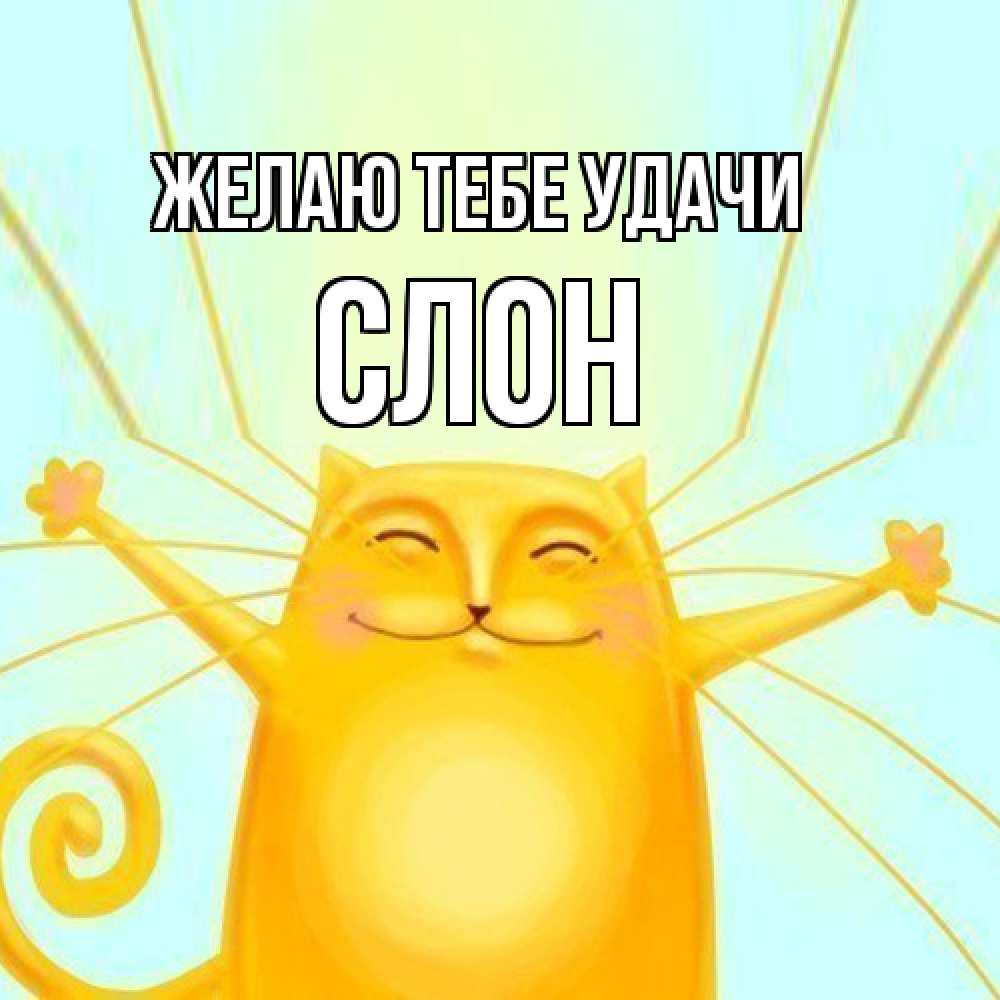 Открытка на каждый день с именем, Слон Желаю тебе удачи пусть придет к тебе удача Прикольная открытка с пожеланием онлайн скачать бесплатно 