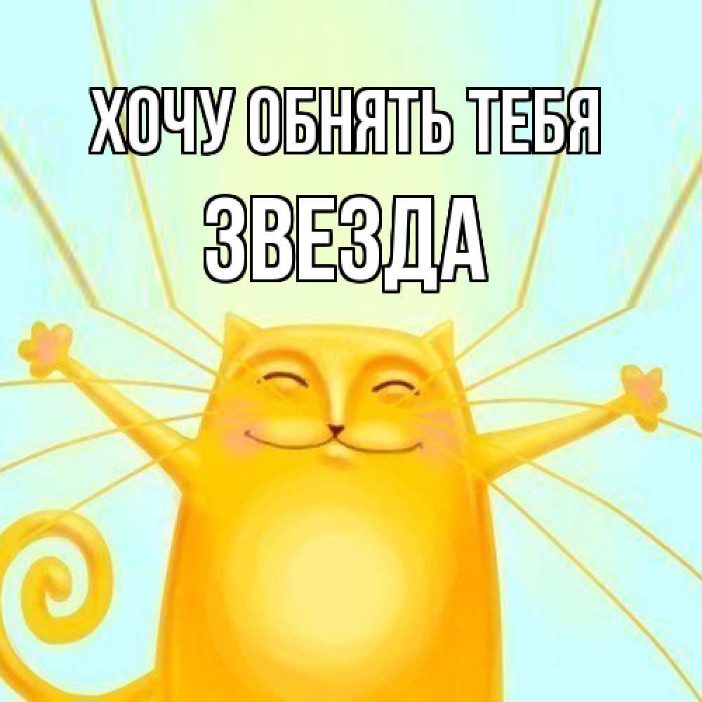Открытка на каждый день с именем, Звезда Хочу обнять тебя солнечный обнимашечный кот Прикольная открытка с пожеланием онлайн скачать бесплатно 