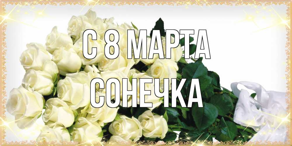 Открытка на каждый день с именем, Сонечка C 8 МАРТА букет с розами желтокремового цвета для любимой на международный женский день Прикольная открытка с пожеланием онлайн скачать бесплатно 