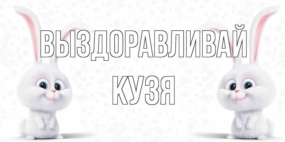Открытка на каждый день с именем, Кузя Выздоравливай не болей с зайцем Прикольная открытка с пожеланием онлайн скачать бесплатно 