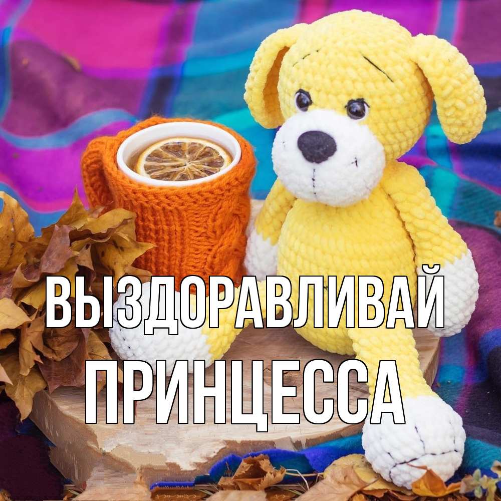 Открытка на каждый день с именем, Принцесса Выздоравливай не болей и пей чай с лимоном Прикольная открытка с пожеланием онлайн скачать бесплатно 